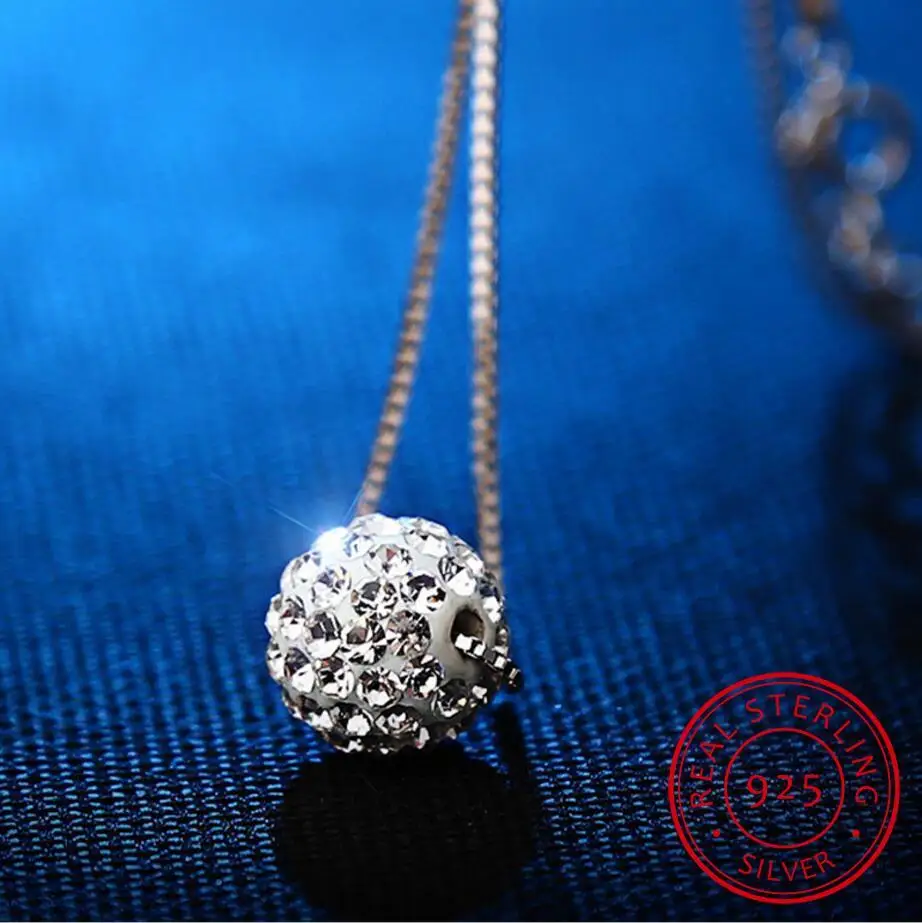 Shiny Full Genuine Austrian Crystals Ball Rhinestone Pendant Necklace 2019 Trendy 925 Sterling Silver Necklace For Women Zn002