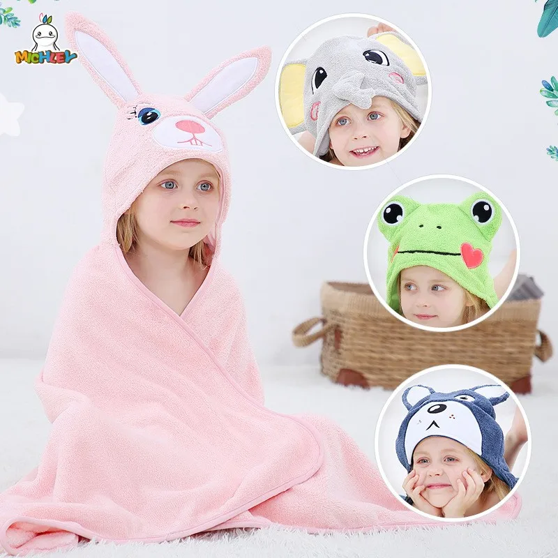 2023 Nice Cartoon Hooded Beach Bath Towel Rabbit Frog Dog Elephant Children Girls Boys Summer Cloak Bath Towel 70x115cm