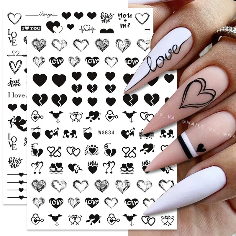 1PC 3D Nail Stickers Heart Love Self-Adhesive Slider Letters Nail Art Decorations Valentine\'s Day Decals Manicure Accessories