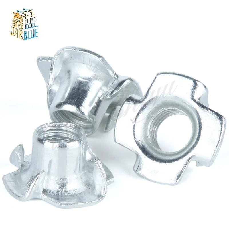 

50Pcs M3 M4 M5 M6 M8 Zinc Plated Four Claws Nut Speaker Nut T-nut Blind Pronged Tee Nut Furniture