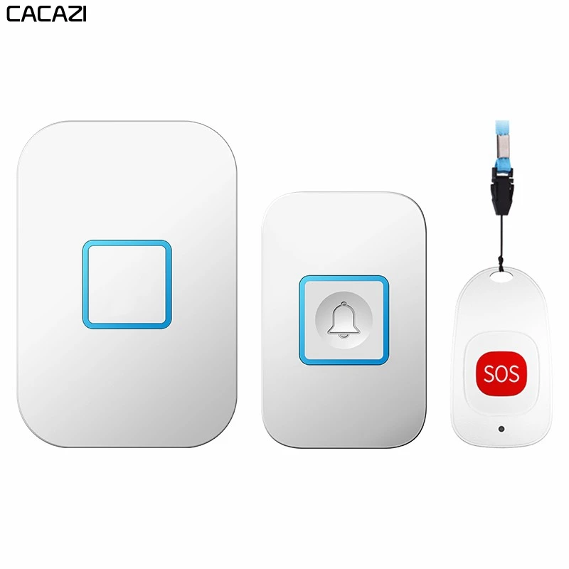 CACAZI Home Intelligent Wireless Pager Doorbell Old man Child Emergency call Alarm 80m Remote 1 pager 1 button 1 receiver