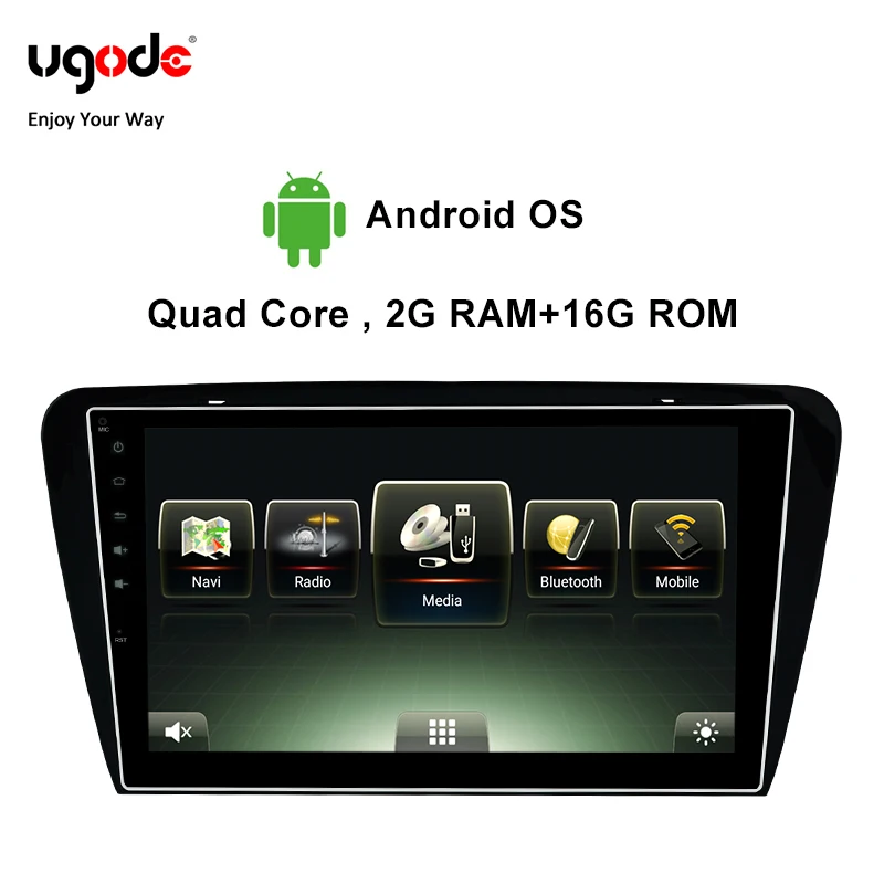 Ugode Car Multimedia Player GPS Navigation 10.1 Inches Screen Monitor Bluetooth Android OS For 2014 Skoda Octavia Deckless