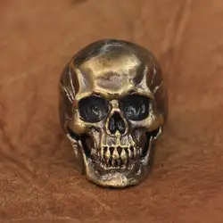 LINSION Details Brass Skull Ring Mens Biker Punk Ring BR50 US Size 7~15