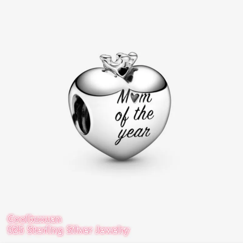 

Mother's Day 100% 925 Sterling Silver Mom Of The Year Heart Charm beads Fits Original Pandora bracelets Jewelry Making