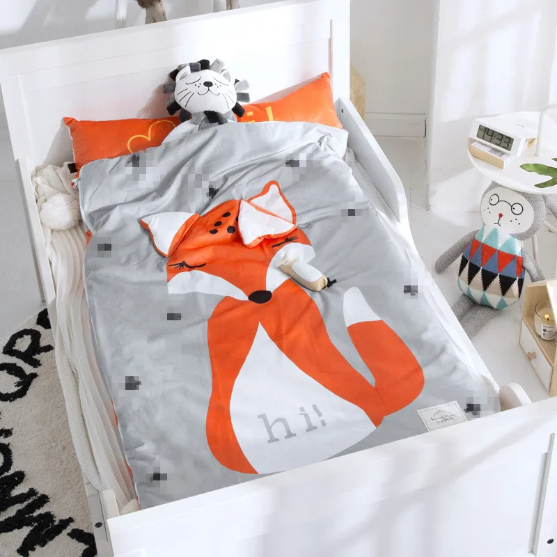 

Home bed baby sleeping bag 100% Cotton + soft fleece Boy Girl Child fleabag AB side fox bear mothercare kids body cover 70*150cm