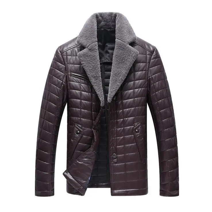 

HOT Mens Winter new Business Casual Warm Solid color lattice Lapel High imitation sheepsk coat Men Slim fur one leather jacket