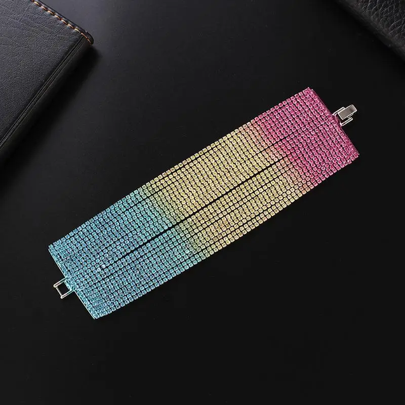 New Fashion Colorful Rhinestone Bracelets Femme big Gradient Crystal Bracelets For Women Bling Girl Gift Wedding Jewelry B301 image 5