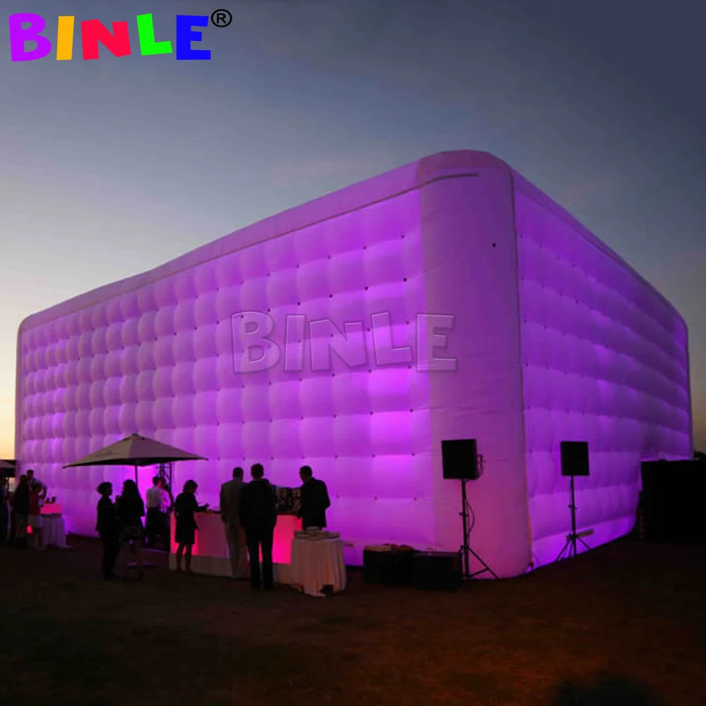 Garden Outdoor 10m Giant White Inflatable Cube Tent With LED Lights Air-Blown Marquee 2 Doors Building For Events,Party,Wedding