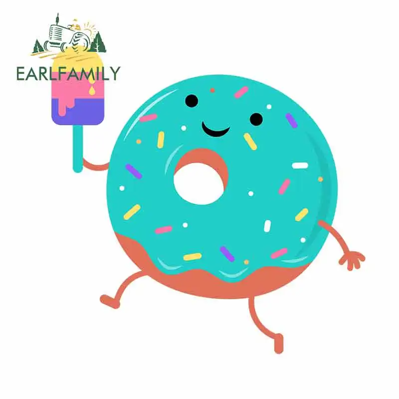 EARLFAMILY 13cm x 12.8cm For Donuts Eating Ice Cream Graffiti Car Stickers DIY Decal Anime Personality Creative Decoration