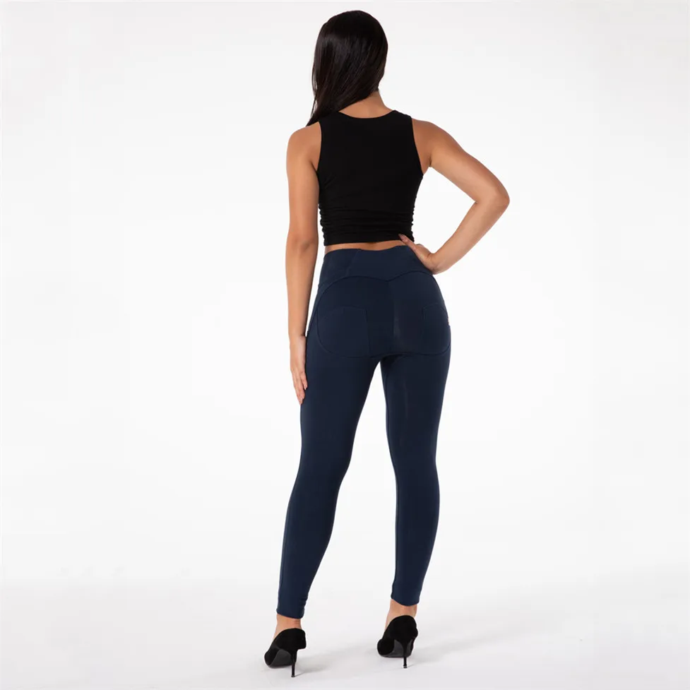 Shascullfites-High Waisted Tight Leggings Stretchable Legging Slimming Body Shaper Navy Blue Four Ways Stretchable