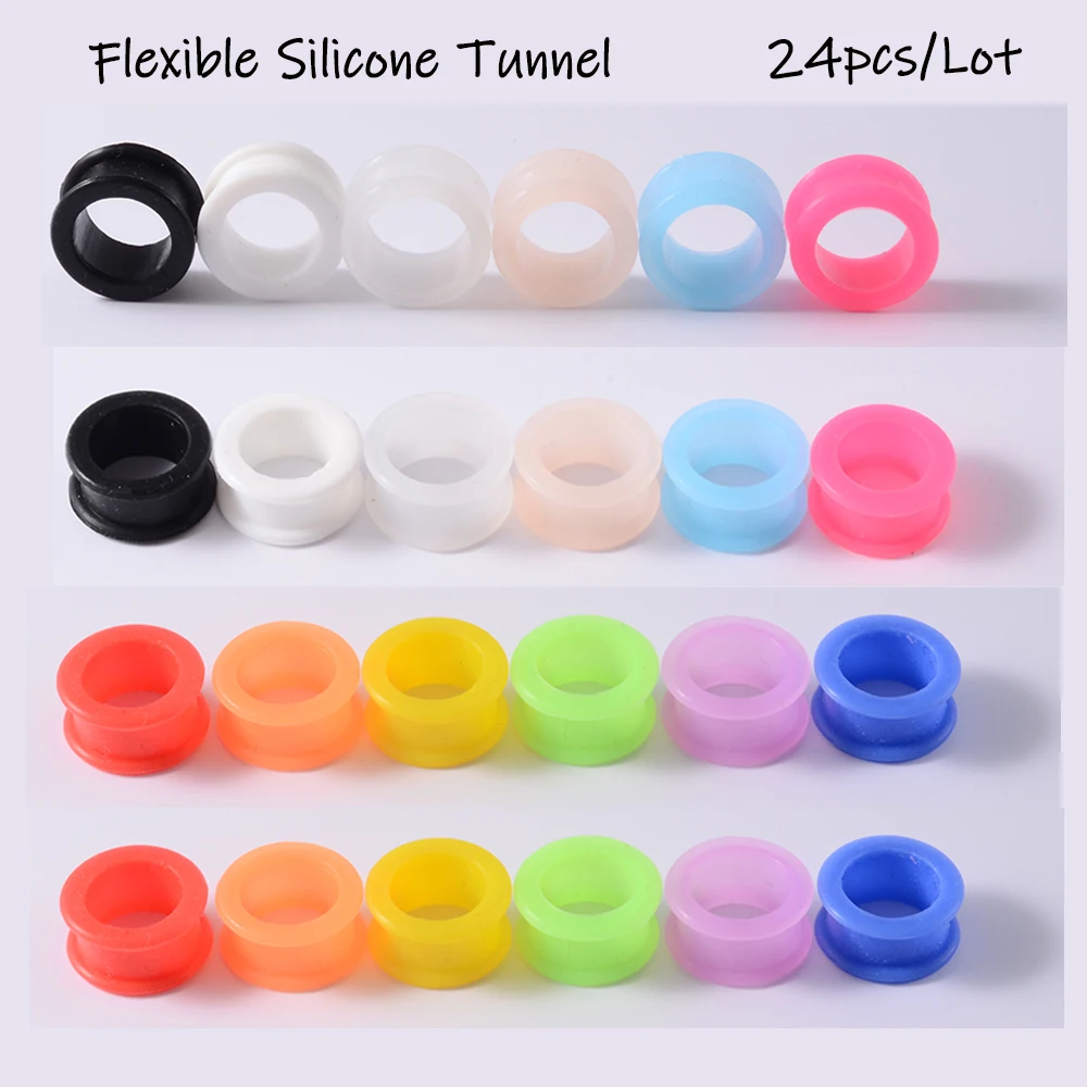 3mm-20mm Silicone Flexible Ear Tunnel Mixed 12Colors Flared Flesh Hollow Plugs Gauge Expander Earring Piercing Jewelry Wholesale