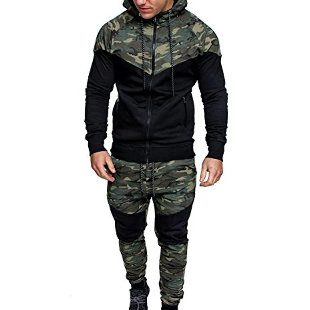 Sports Men\'s Clothing Men\'s Autumn Winter Camouflage Sweatshirt Top Pants Sets Sports Suit Tracksuit High Quality Clothes