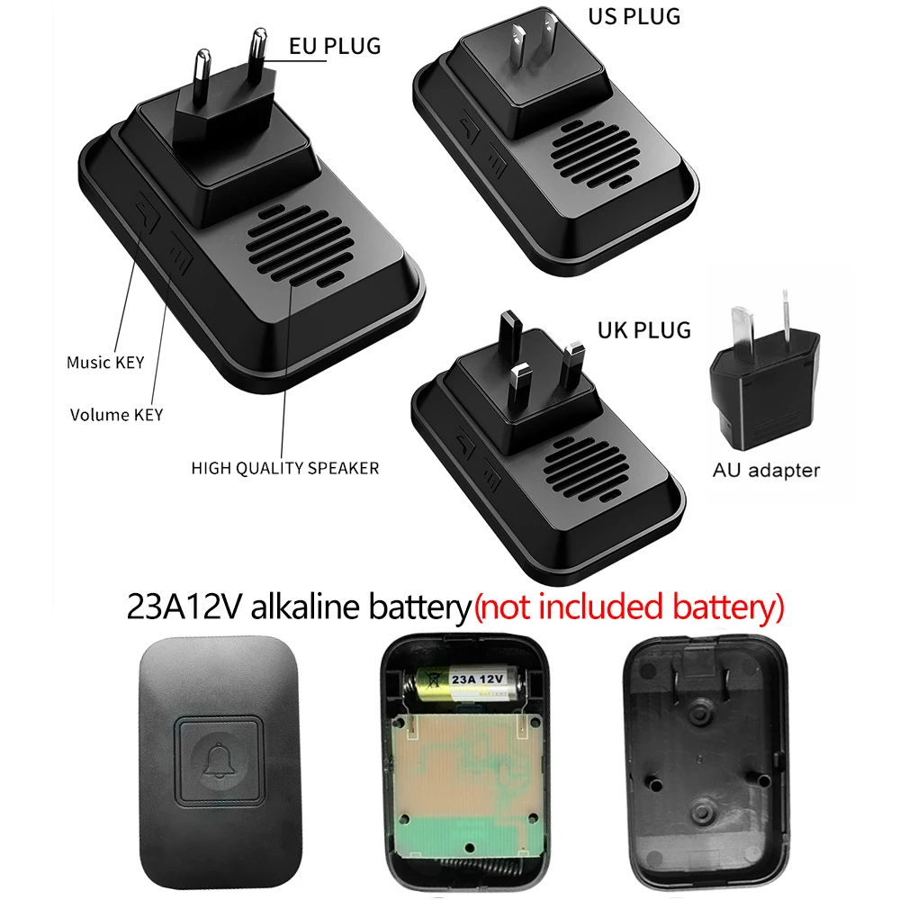 Imagem -05 - Campainha Inteligente sem Fio à Prova Dágua Botão Receptores Eua ue ru au Plug 300m Remoto Luz Led Campainha da Porta