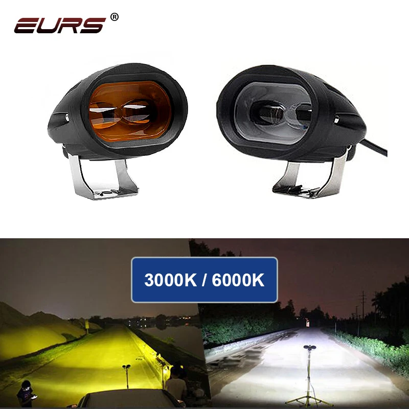 EURS Super Bright Motorcycle headlight Work lamp led spotlight 3000lm 6D motorbike accessories 3000K 6000K Motor headlamp 12V