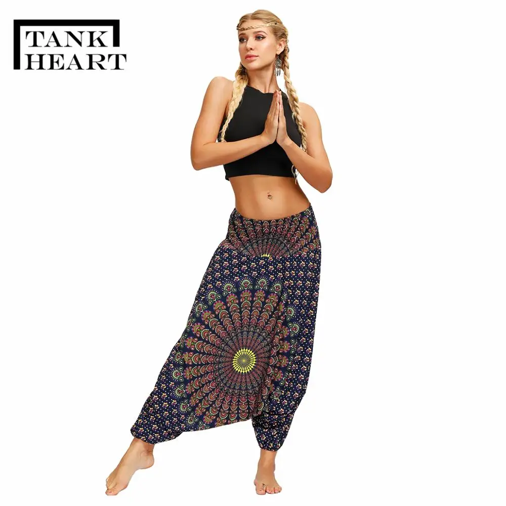 Printed High Waist Women Yoga pants Blend Bohemia Colorvalue Multicolor Print Long Yoga Pants Indian Loose Comfy Harem Trousers