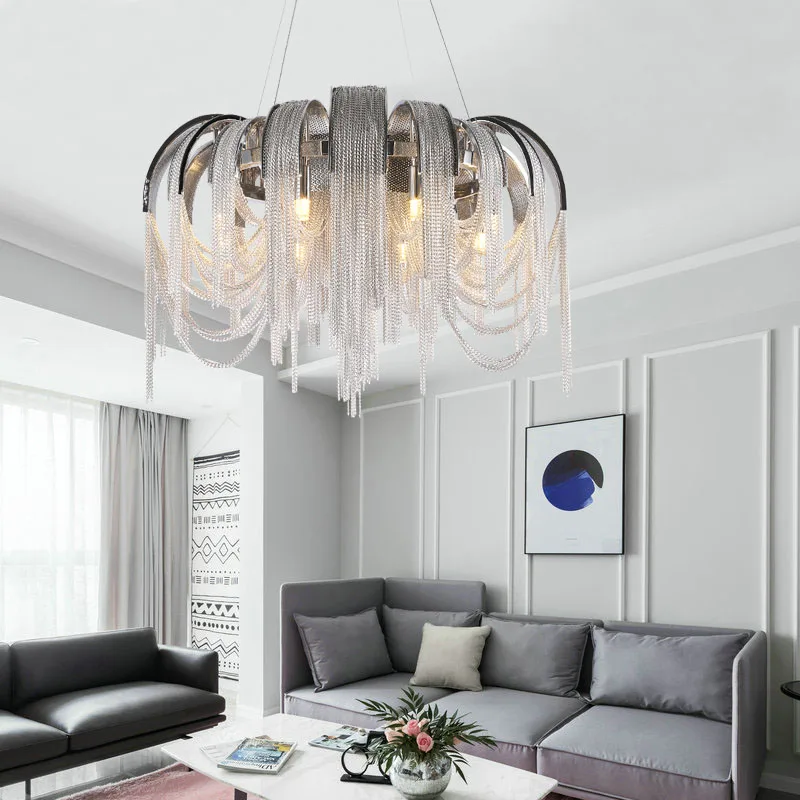 Manggic Modern Vintage  Chandelier Luxury Aluminium Chain Italian Button Lighting for Home Hotel Restaurant Lamp