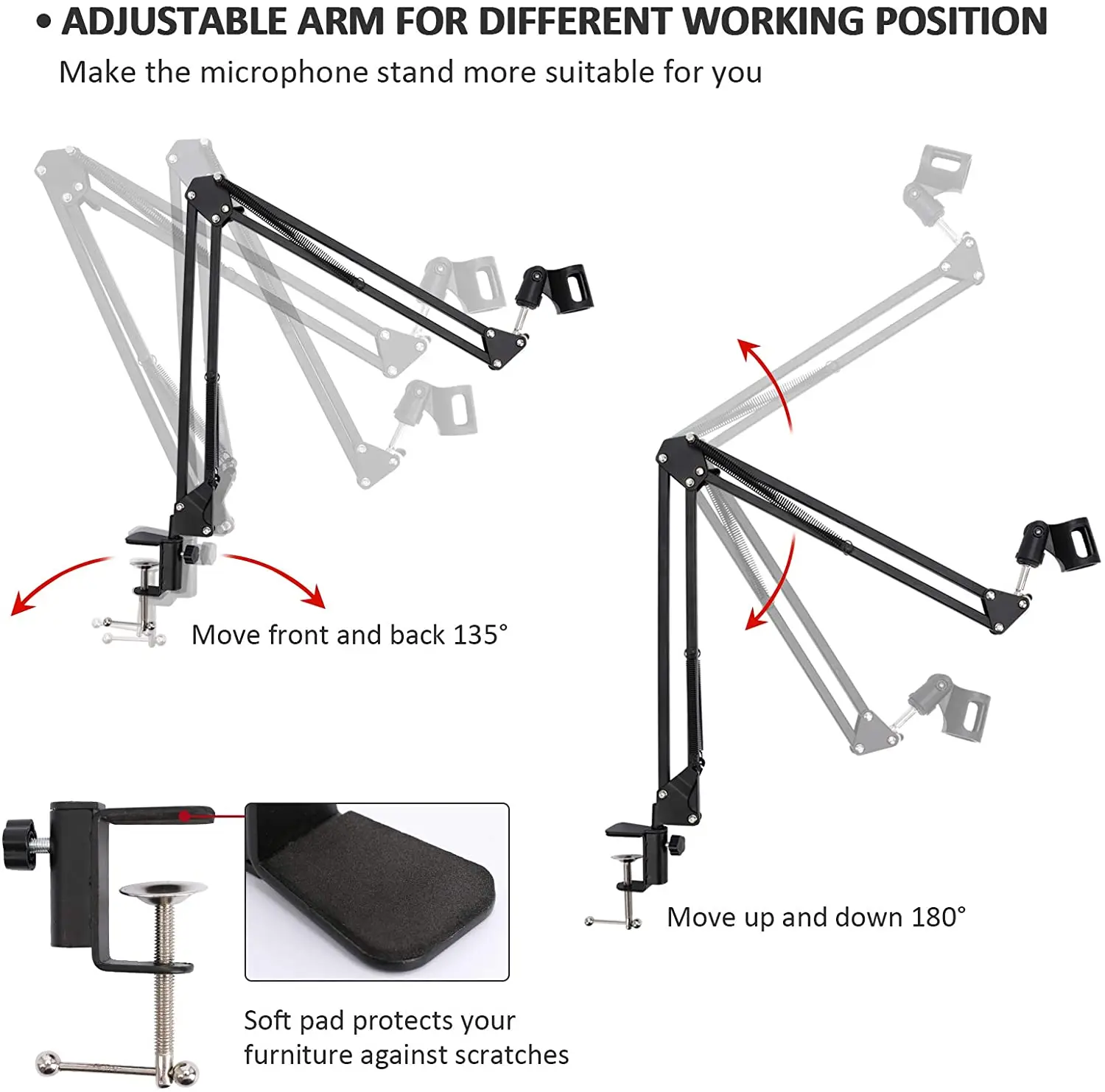 마이크 스탠드 마이크 암 데스크 조정 가능한 브래킷, 전문 스트리밍 음성 녹음 게임용 휴대 전화 홀더 포함