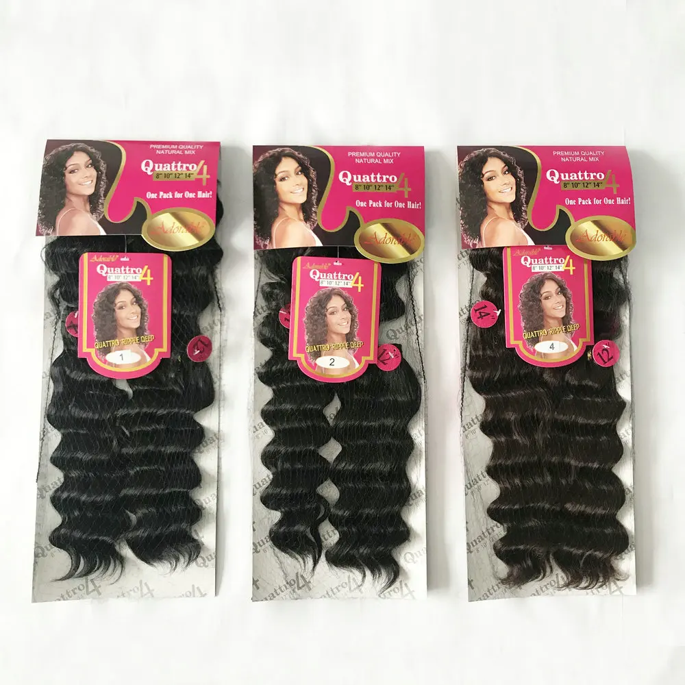 Curly Synthetic Hair Weave 4 Bundles Mixed,Soft Heat Resistat Synthetc Hair Wefts Looks Natural Quattro Ripple Deep Wave 4PCS