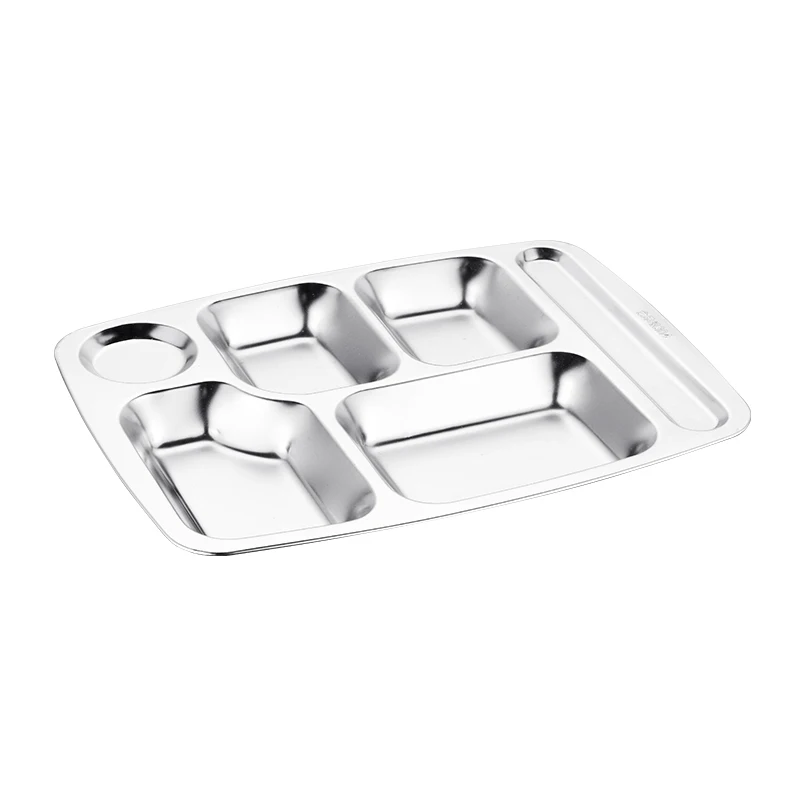 Stainless Steel Plate Children's Canteen Divided Plate Grown-up Rib Metal Cute Plate Pupil Dishes Dinnerware Dinner Plates