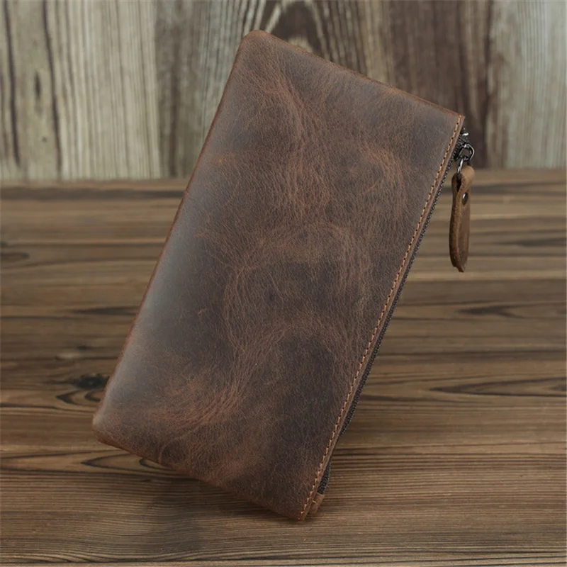 Men\'s Slim Wallet Genuine Small Leather Women Wallet Luxury Long Ladies Purse Money Bag Pouch Card Holder Mini Coin Case Carteir