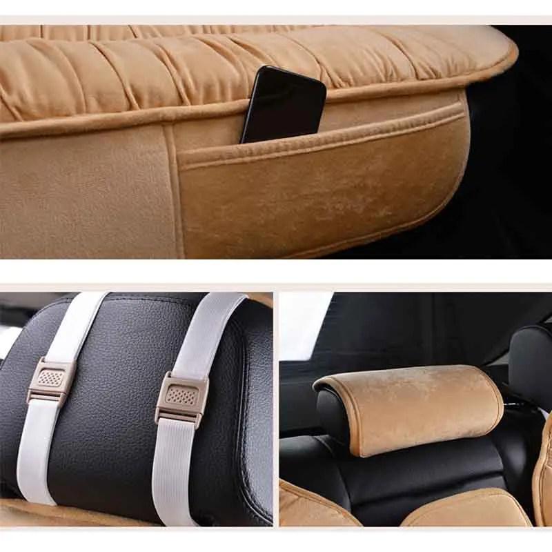 Warm Car Seat Cover Universal Winter Plush Cushion Faux Fur Material For Car Front Rear Seat Backrest Protector Mat