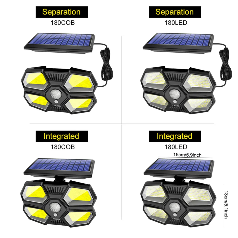 Separation Solar Wall Lamp Outdoor Solar Light with 4 Lighting Face 3 Modes for DIY Home Patio Yard Garden Garage Decor Lighting