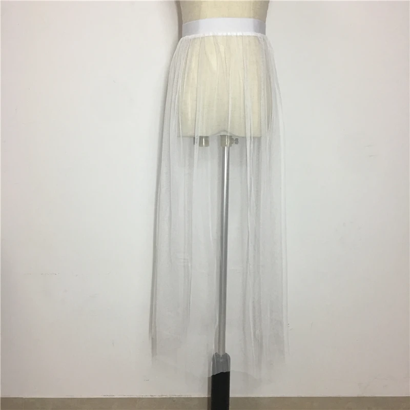 Single Layer Maxi Long Women Skirt Mesh Tulle  A-Line Elastic High Waisted Lace Transparent Skirts Femininas Jupe Overskirt