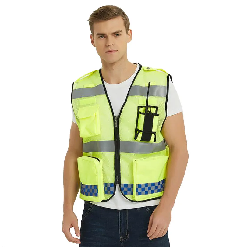 High Visibility Yellow Reflective Safety Vest with Reflective Strips and Multi Pockets Breathable and Neon Fabric Plus Size 4XL