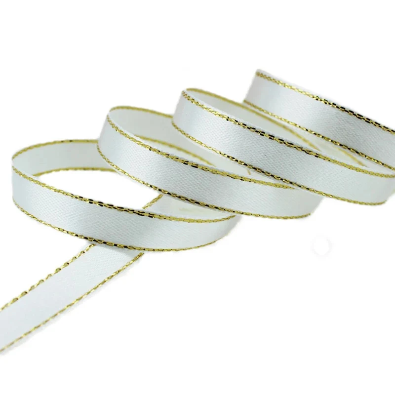 (25 yards/lot) 10mm satin gold edge ribbon wholesale high quality gift packaging ribbons