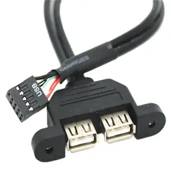 30CM 50cm Motherboard Internal 9Pin 9P To Double 2 Port USB 2.0 A Female Panel Mount DATA Cable