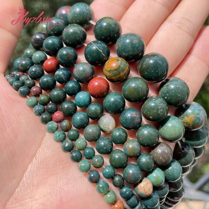 Natural Bloodstone Heliotrope Round Smooth Loose 4/6/8/10/12MM Stone Beads For DIY Necklace Bracelets Jewelry Making Strand 15\