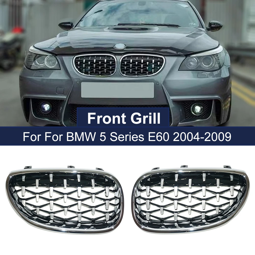 A Pair Car Racing Grill Diamond Kidney Grille For BMW E60 E61 550i 535i M5 2004-2009 Front Bumper Grilles Meteor Style Grills