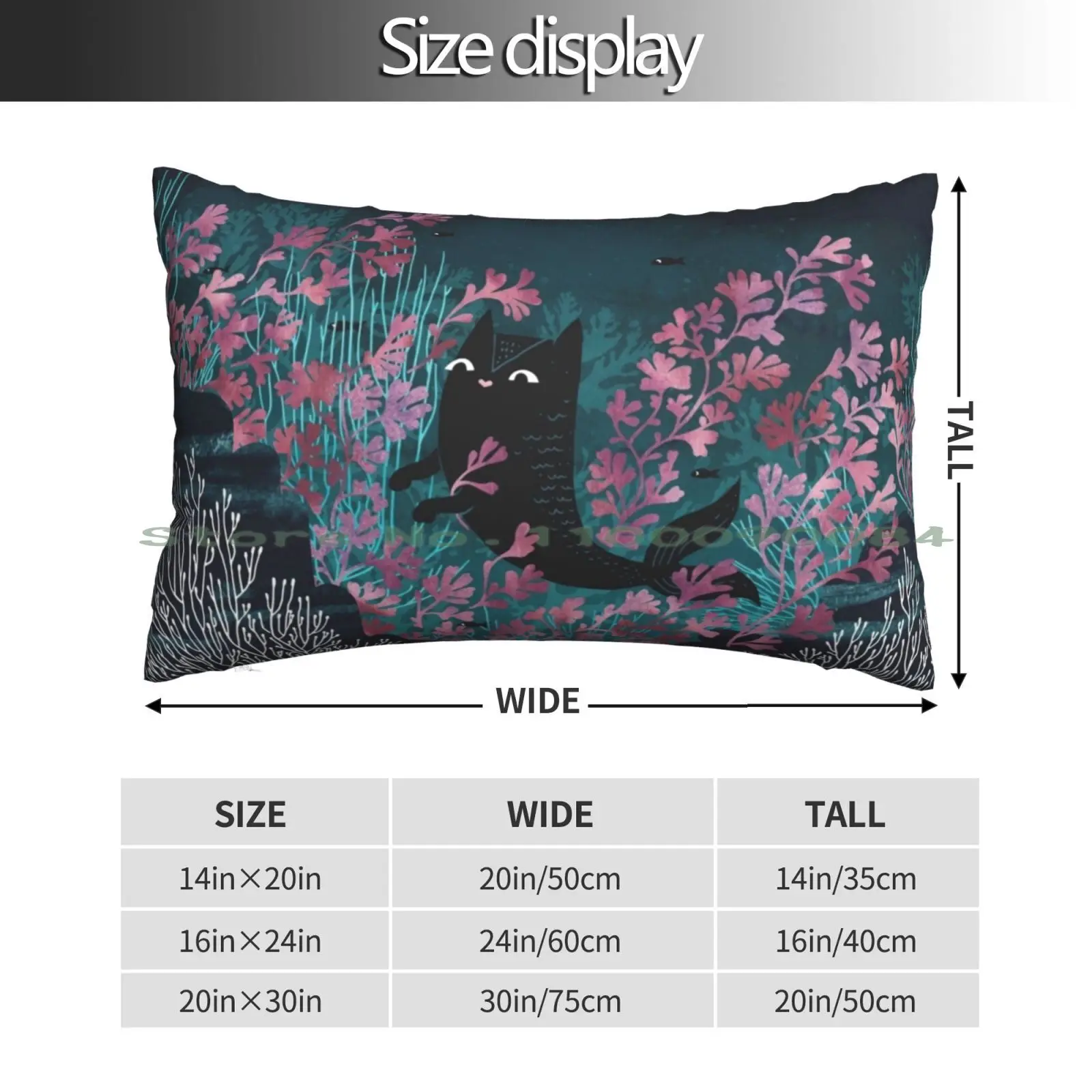 Undersea Pillow Case 20x30 50*75 Sofa Bedroom Feline Mermaid Strange Creature Cryptozooology Ocean Waves Seaweed Nature