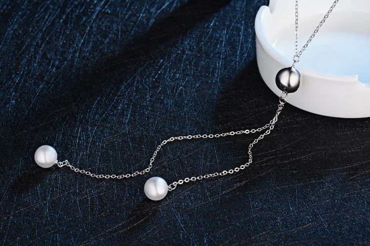 Simple Fashion 925 Sterling Silver Necklace Ball Beads Pearl Sweater Long Chain Necklaces For Women choker collares