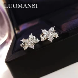 Luomansi AU750 Sweet Flower High Carbon Diamond Earrings S925 Silver Jewelry Women Party Birthday Gift