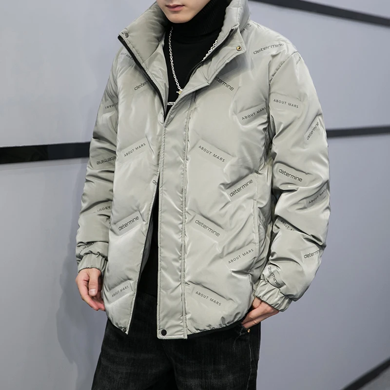 Men's down jacket fashion style White eiderdown warm coat Short teenager youth boys print casual office cloth for business men