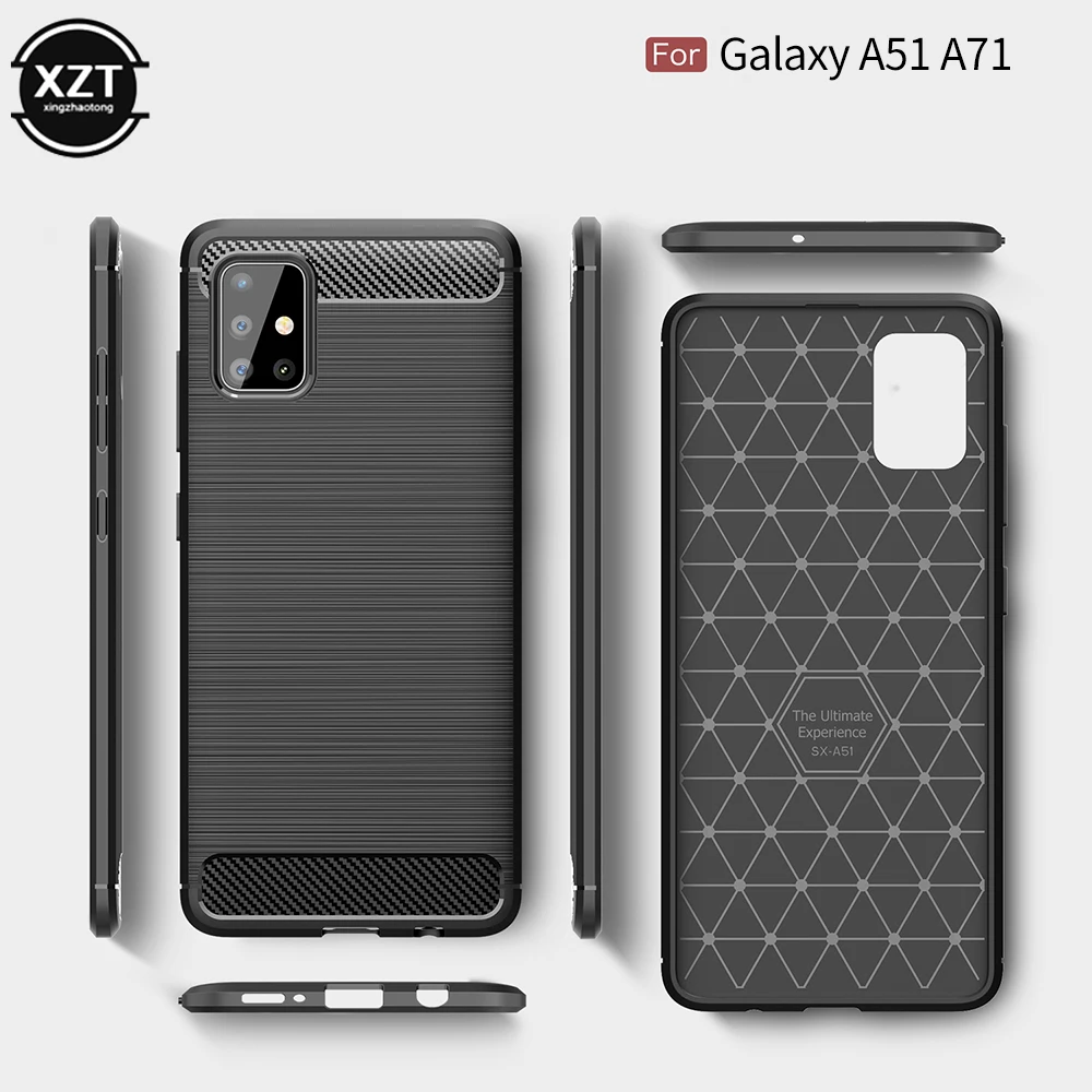 Phone Case For Samsung Galaxy A71 A51 Case Carbon Fiber Cover NON-SLIP  Shockproof Durable Flex Bumper Thin Soft Shell