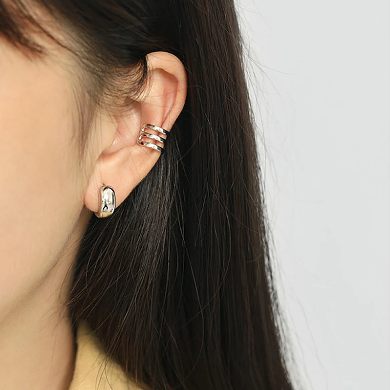 F.I.N.S Korean Minimalist 100% 925 Sterling Silver Earrings Hoops INS Glossy Round Wide Small Ear Buckle 925 Earrings Jewelry