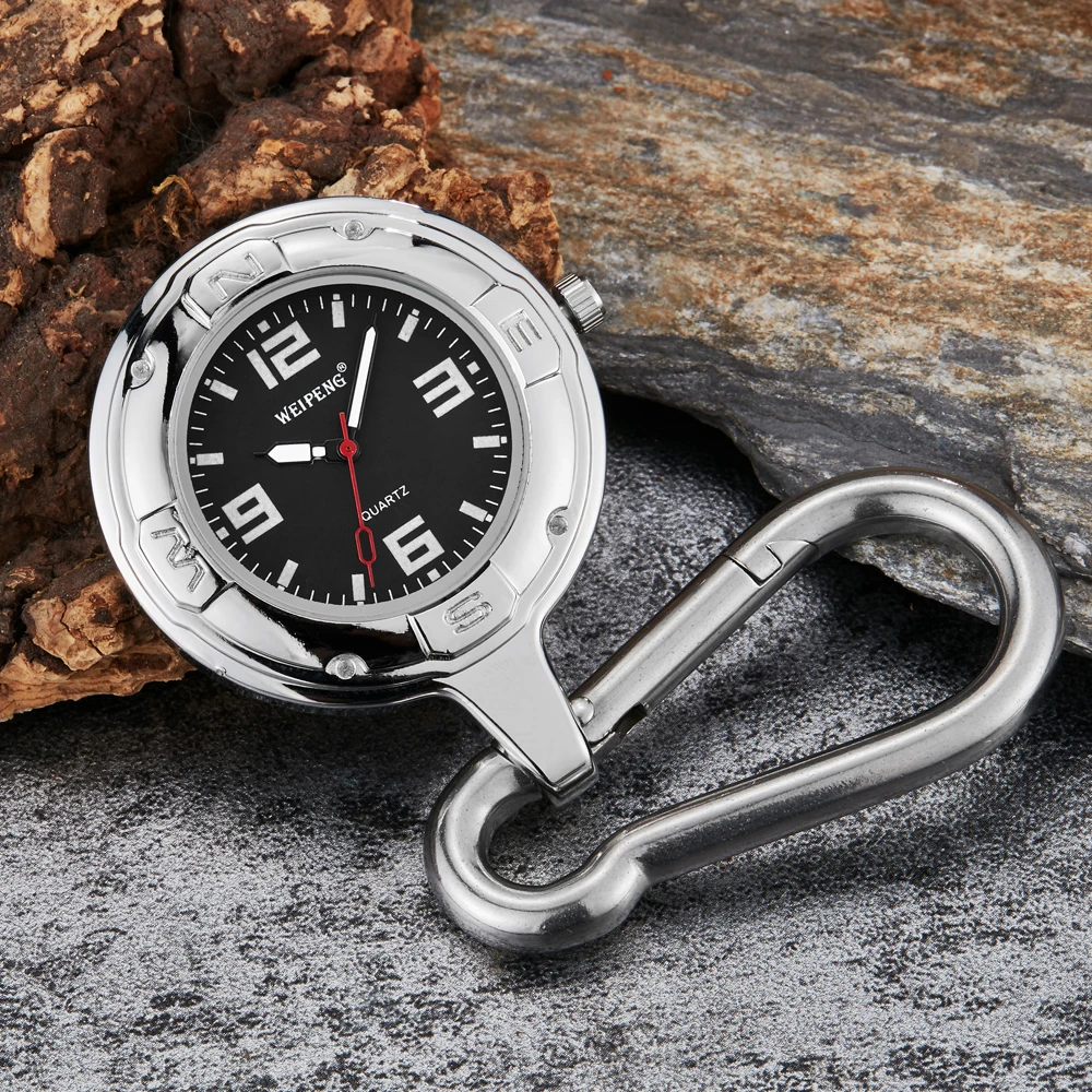 Haken Clip Silber Quarz Taschenuhr Leucht Hände Karabiner Für Kletterer Leicht Zu Tragen Glatte Runde Dial Outdoor Uhr