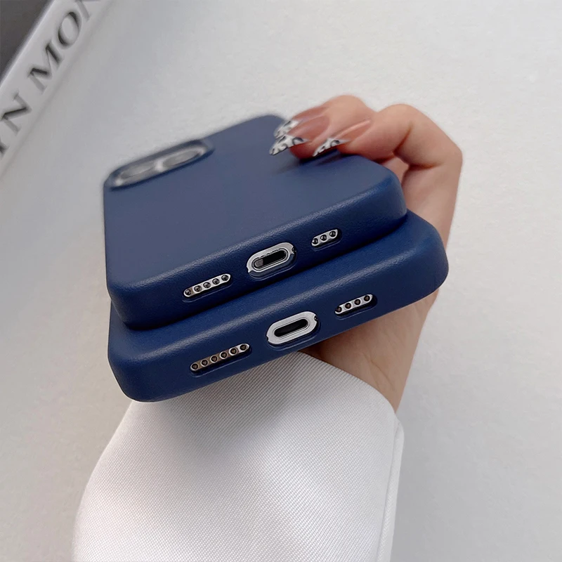 Soft Leather Case for iPhone 13 Pro Max Luxury Business High Quality Magnetic Artificial Back Cover for iPhone 13 Pro Blue Color