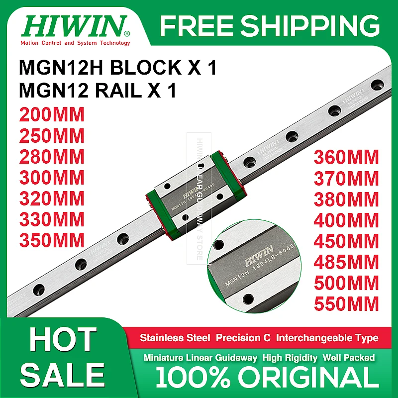 Guida lineare HIWIN MGN12 in acciaio inossidabile 280 300 320 330 350 370 380 400 450 500 550mm guida lineare MGN12 blocco cursore MGN12H