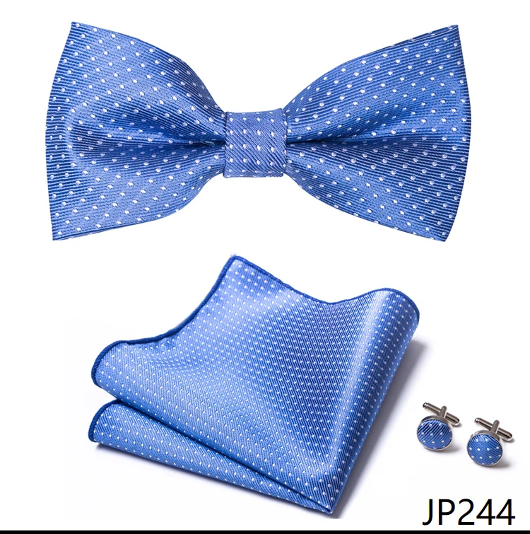 Great Quality Silver Office Butterfly Hanky Cufflink Set Bowtie For Men Geometric Hombre Formal Clothing