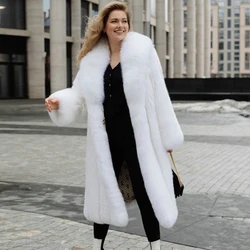 110cm Long Natural Fox Fur Coat with Turn-down Collar 2022 Winter Fashion White Genuine Pelt Fox Fur Coats Outwear Luxury Woman