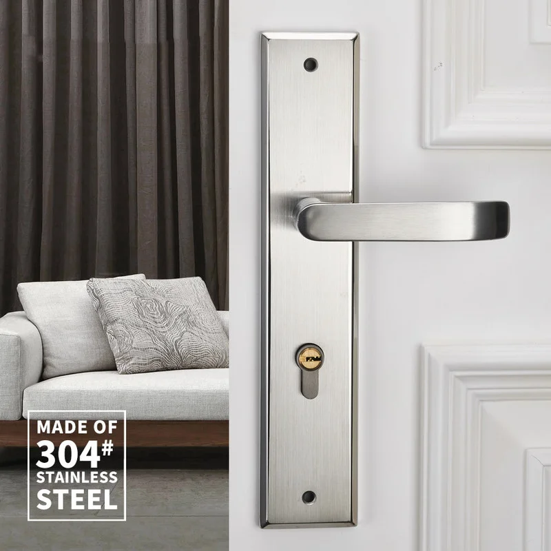 

Stainless steel simple indoor door lock solid wood door handle silver metal texture