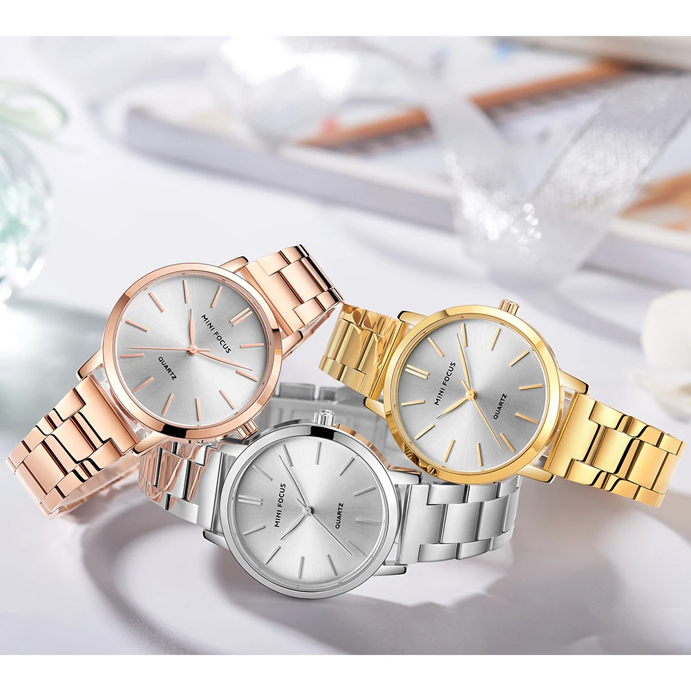 MINI FOCUS Luxury Graceful Women Watches 2020 New Fashion Quartz Watch for Lady Rose Gold Stainless Steel Waterproof Wristwatch