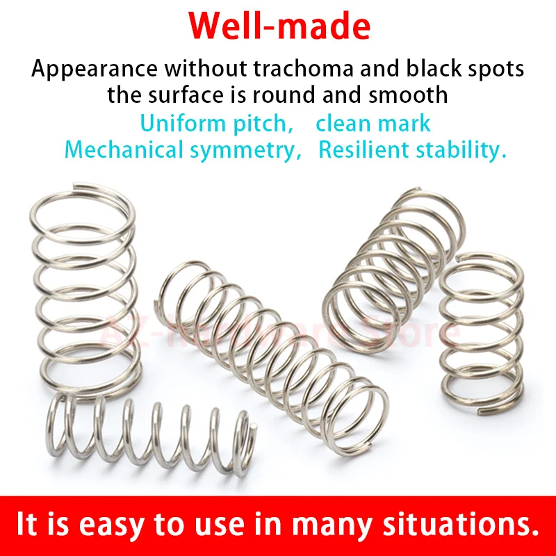 304 Stainless Steel Compression Spring Return Spring Steel Wire Diameter 0.4~0.5mm Outside Diameter 3~10mm  10 Pcs