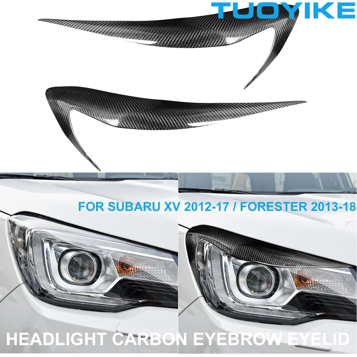 

2PCS Car Styling Real Carbon Fiber Headlight Eyebrow Eyelids Trim Cover Sticker For Subaru XV 2012-17 Subaru Forester 2013-2018