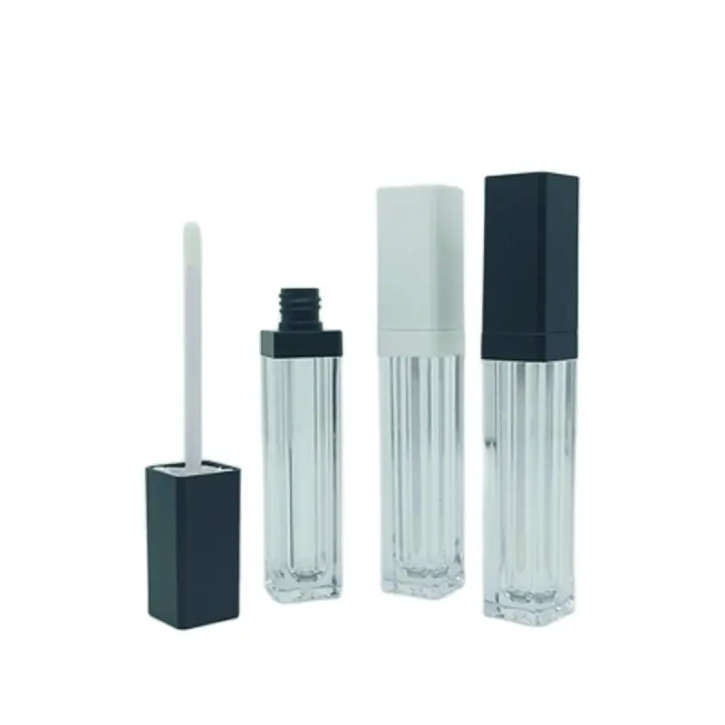 30Pcs Lip Gloss Container Empty 7ML Square Plastic Portable Black White Lid Clear Packaging Liquid Lipstick Refillable Tubes