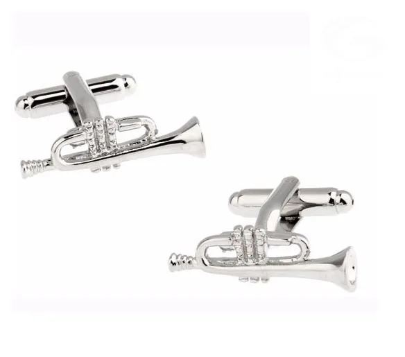 Men's Trumpet Cuff Links Quality Copper Material Silver Color Music Instruments Design Cufflinks Wholesale & Retail