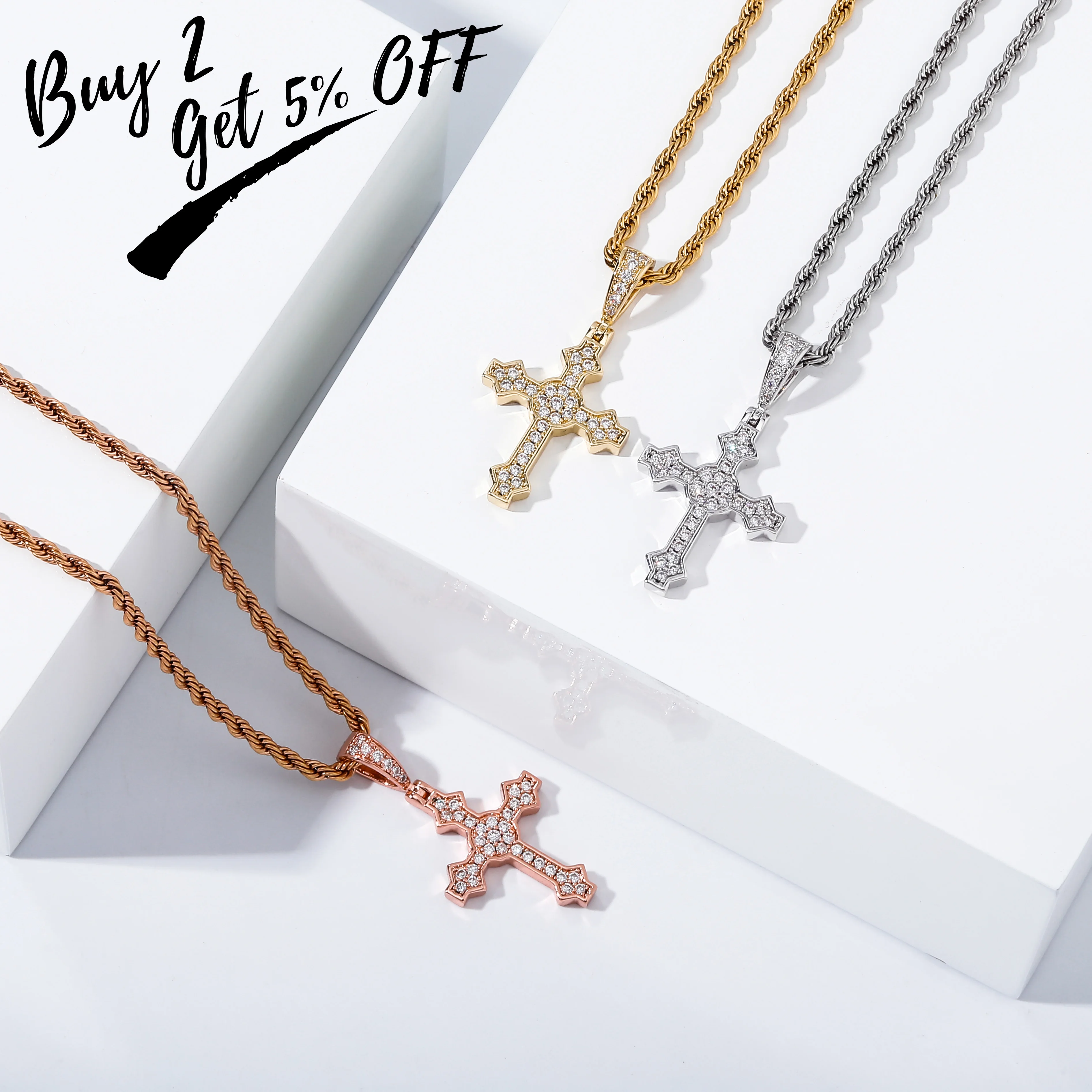 TOPGRILLZ 2020 New Hip Hop Cross High Quality Pendant Necklace Cubic Zirconia  With 4mm Tennis Chain Fashion Jewelry For Gift